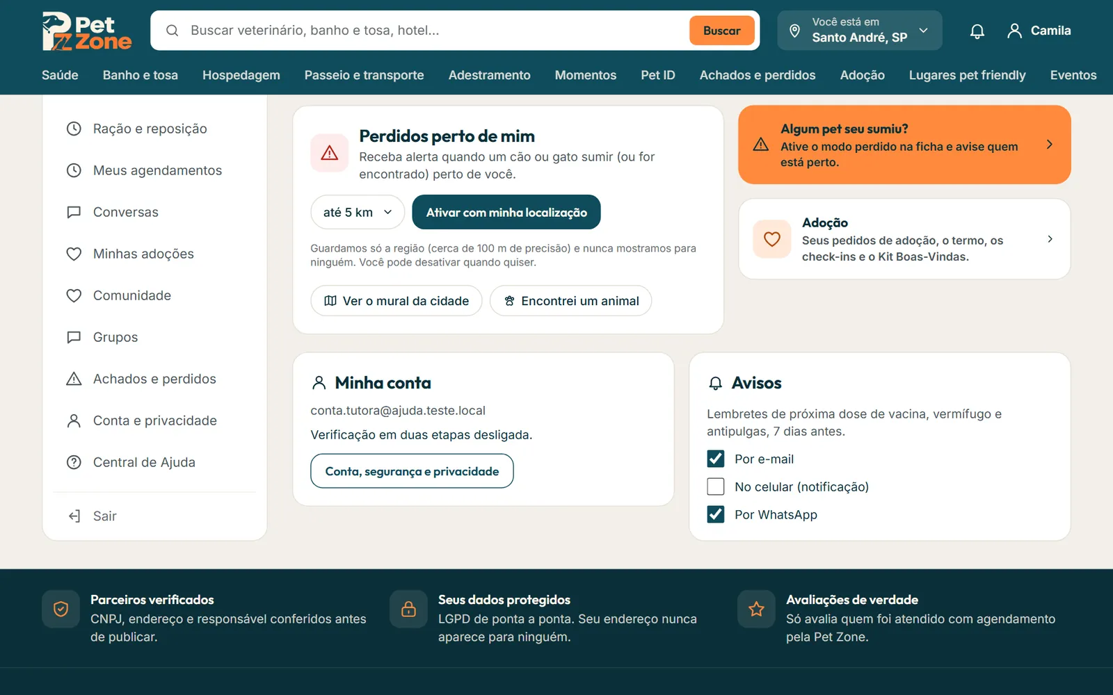 Cartões Avisos e Perdidos perto de mim