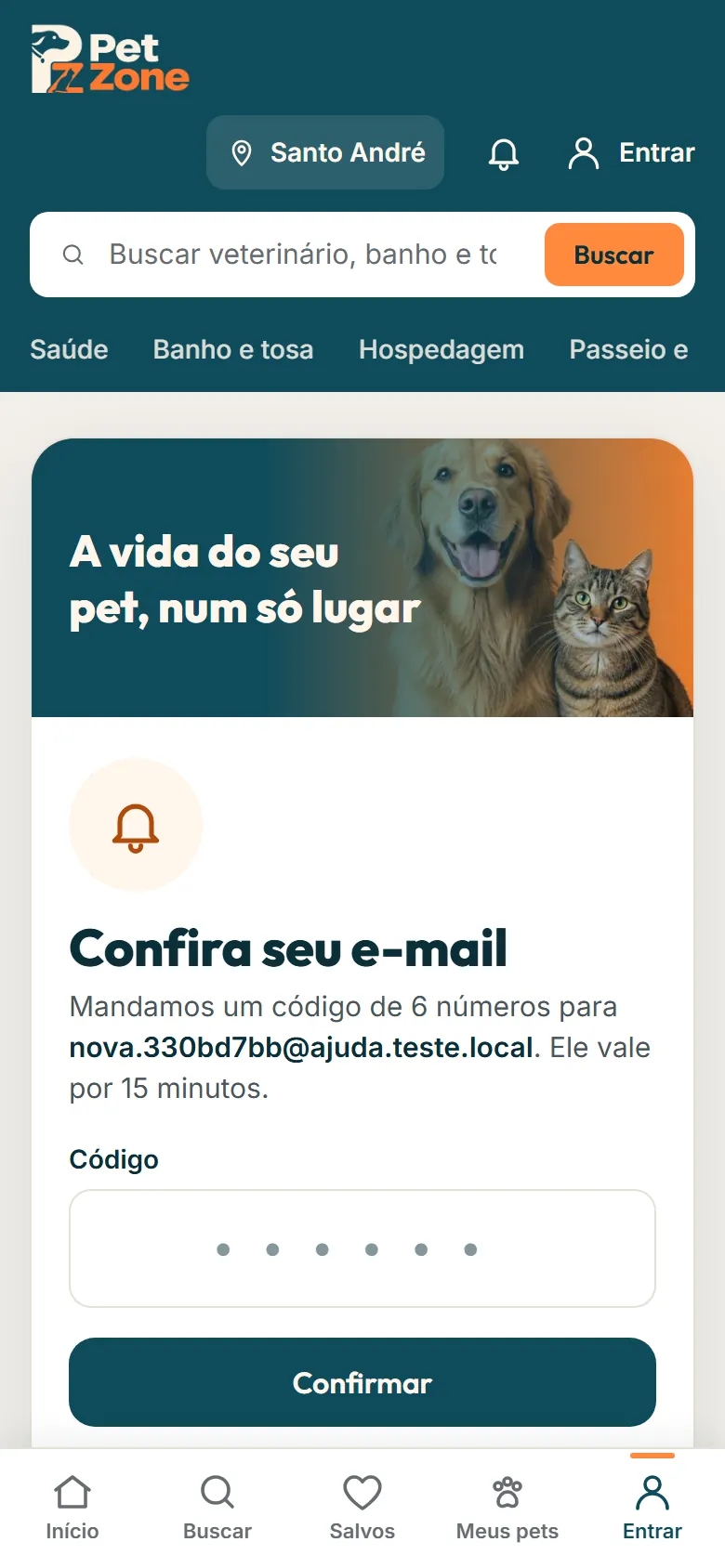 Tela Confira seu e-mail