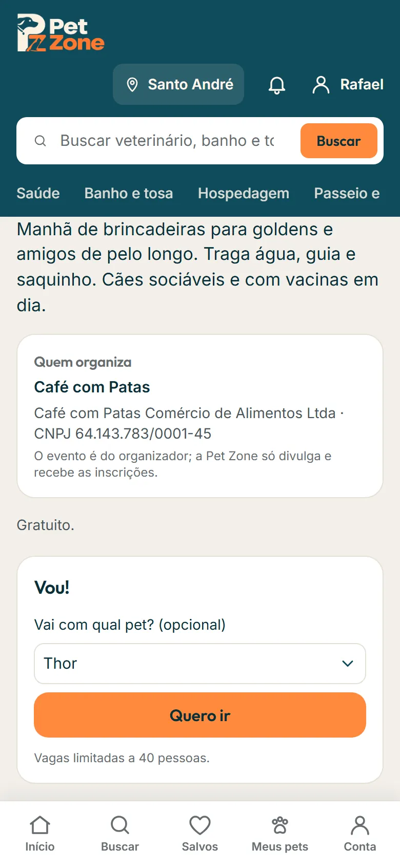 Página de um evento pet