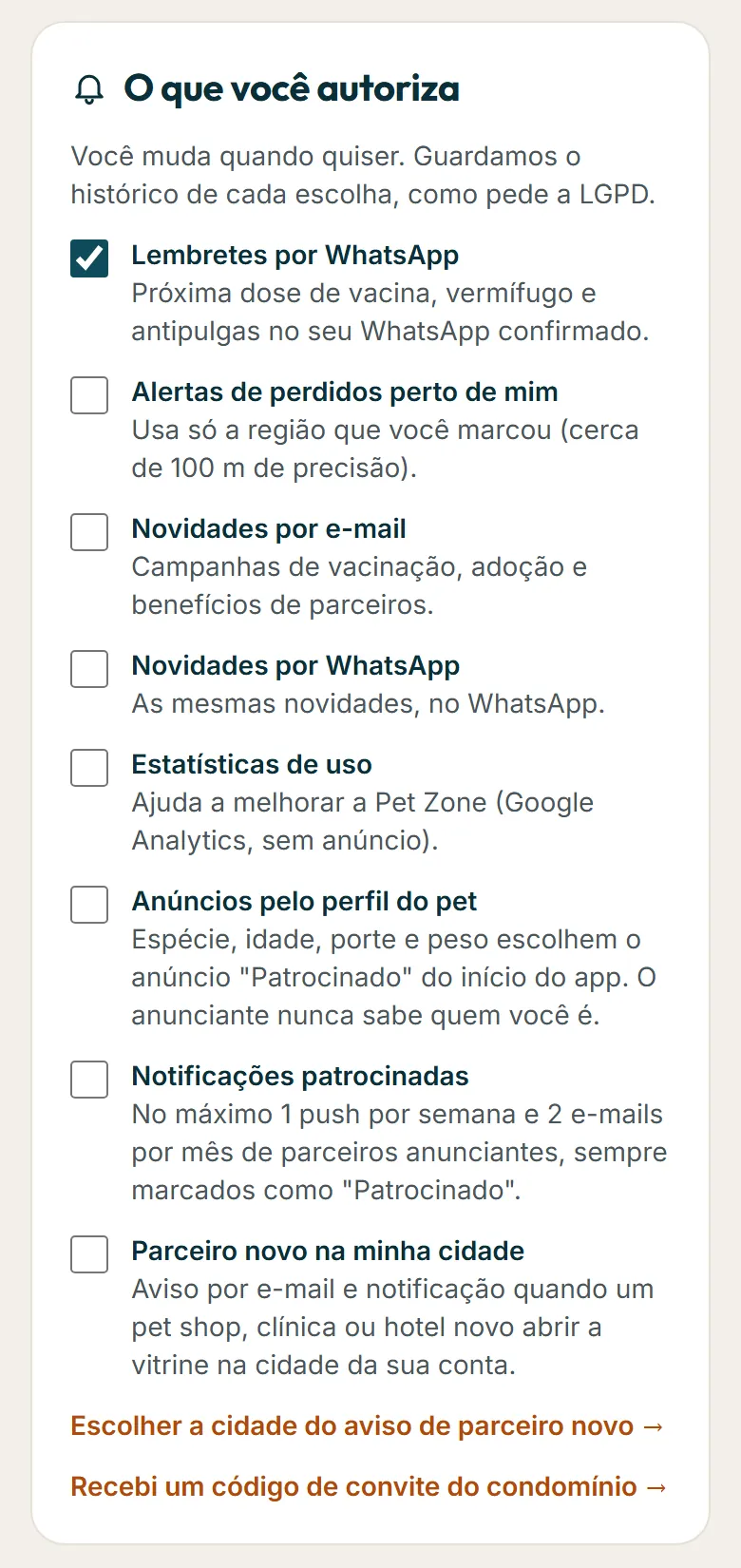 Seção O que você autoriza