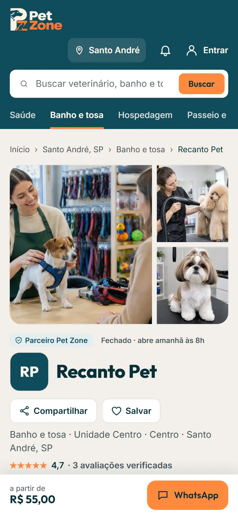 Topo do perfil do parceiro