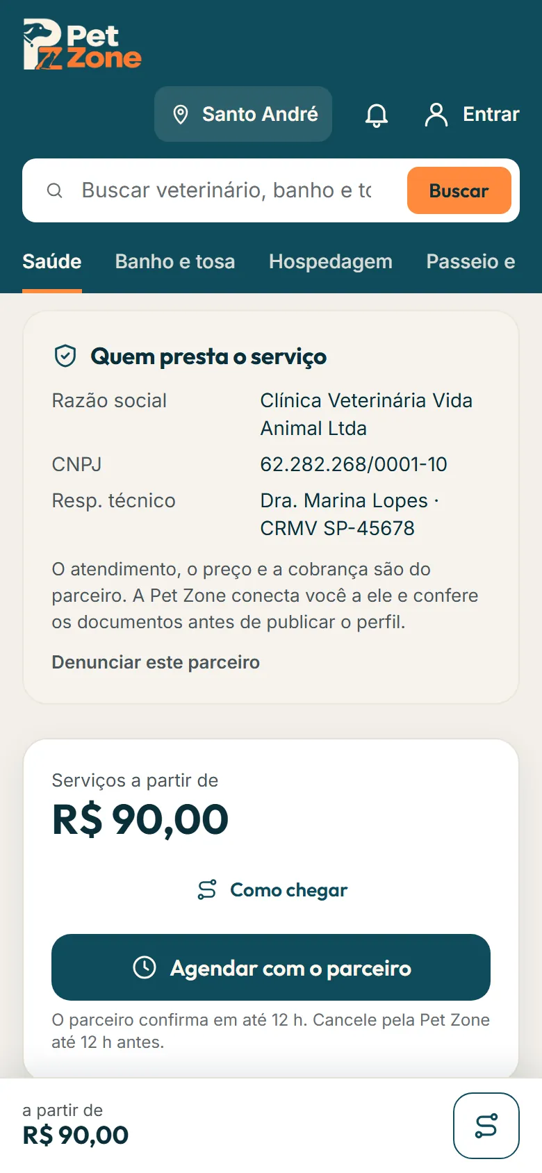 Bloco Quem presta o serviço no perfil