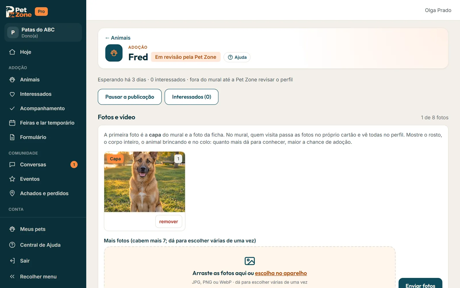 Animal com o selo Em revisão pela Pet Zone