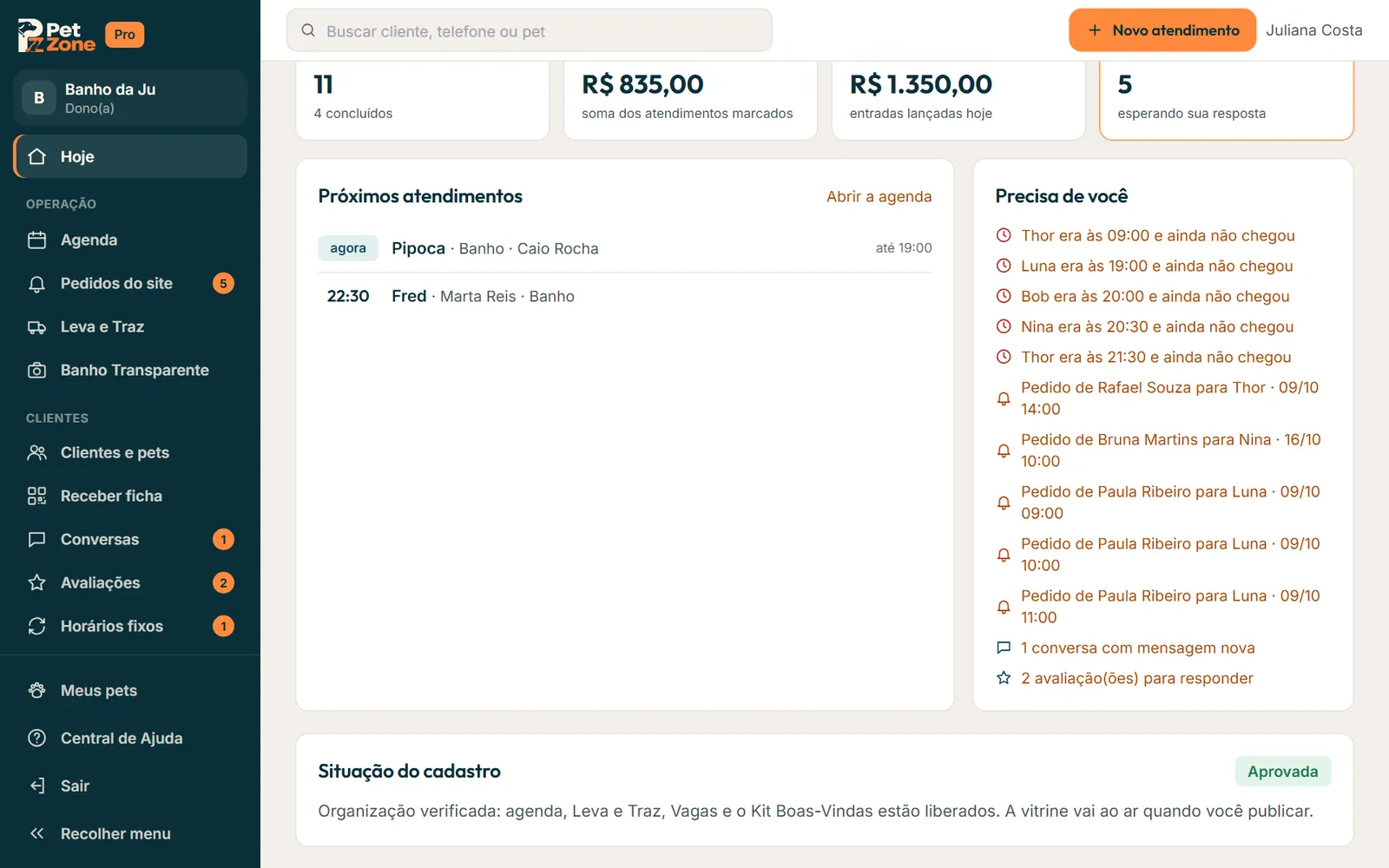 Quadro Precisa de você com um pedido do site e uma avaliação para responder