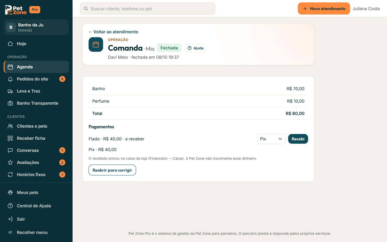 Comanda fechada com fiado
