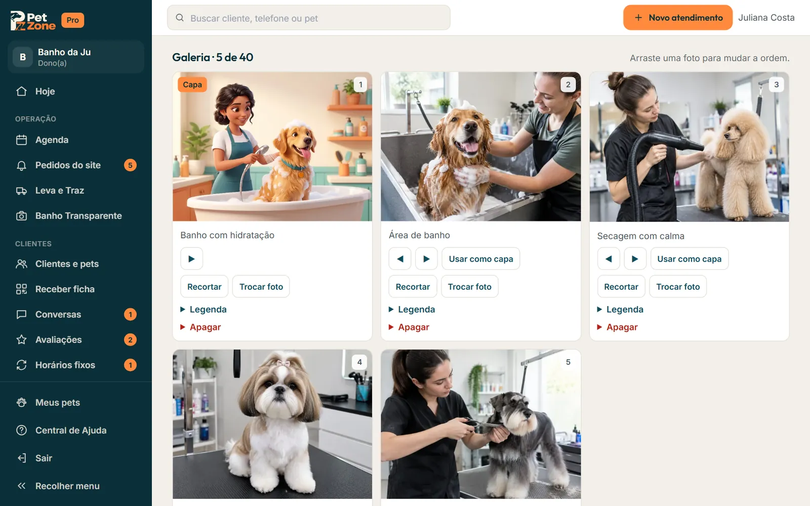 Galeria da vitrine com a foto de Capa, a numeração e os botões de cada foto