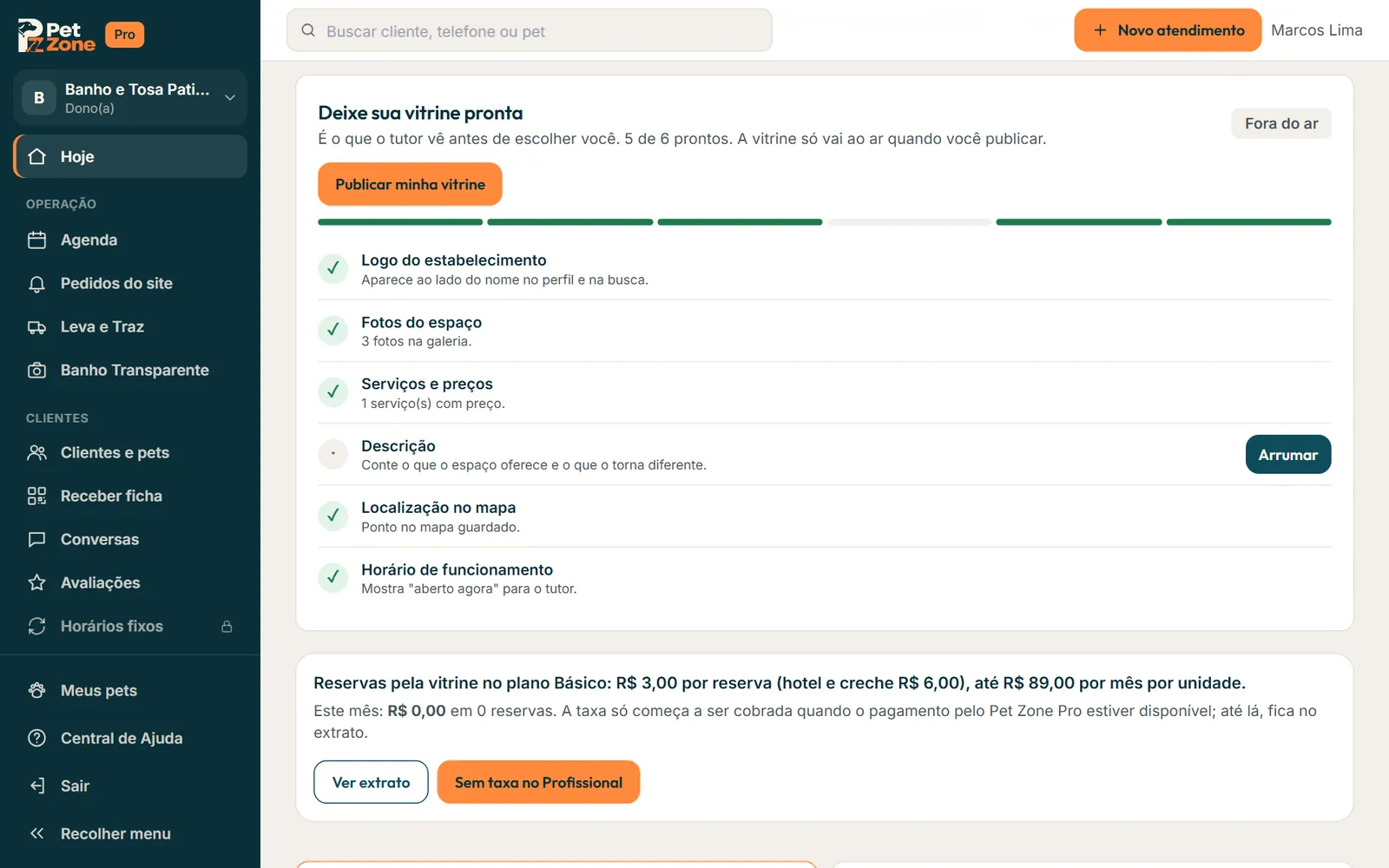 Deixe sua vitrine pronta com os itens feitos, o selo Fora do ar e o botão Publicar minha vitrine