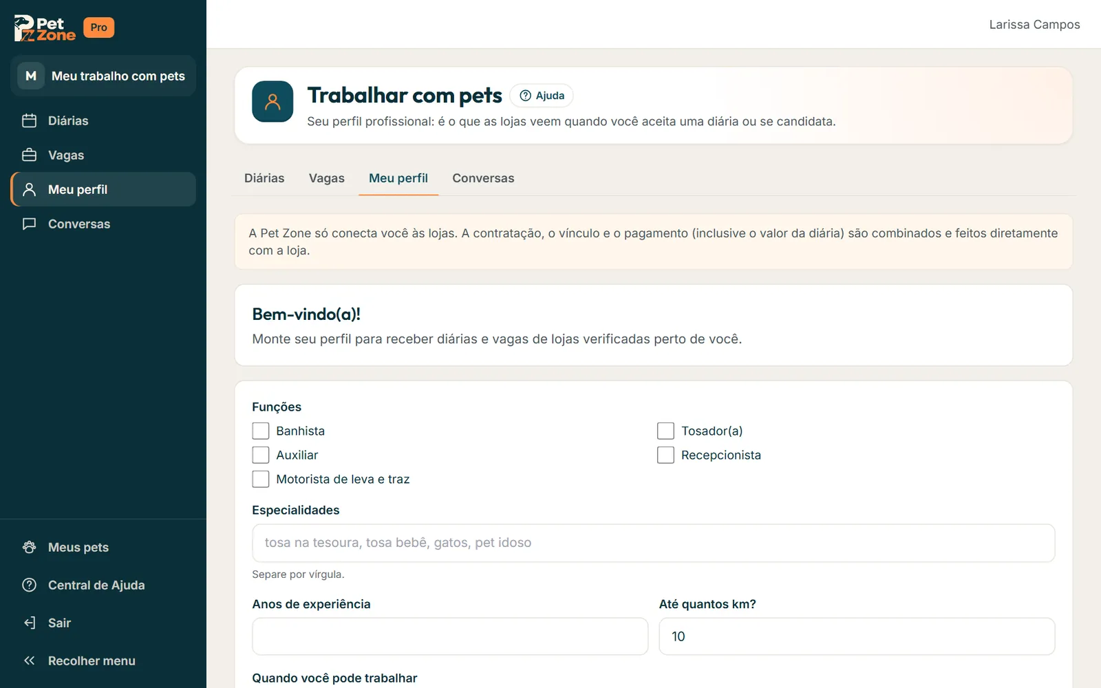 Primeira vez em Meu perfil