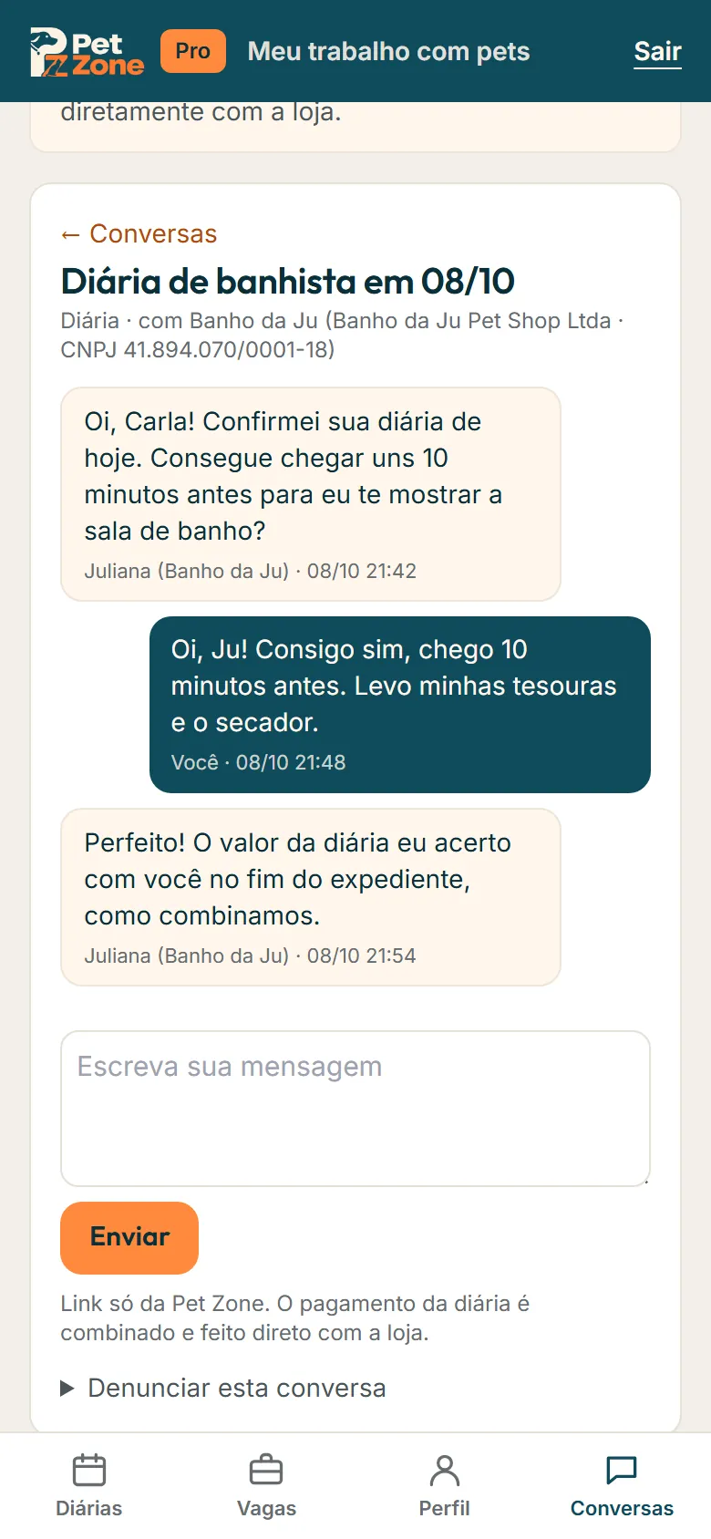 Conversa com a loja de uma diária