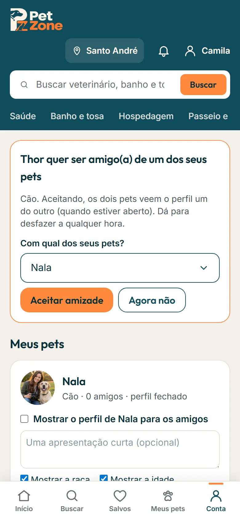 Convite de amizade recebido