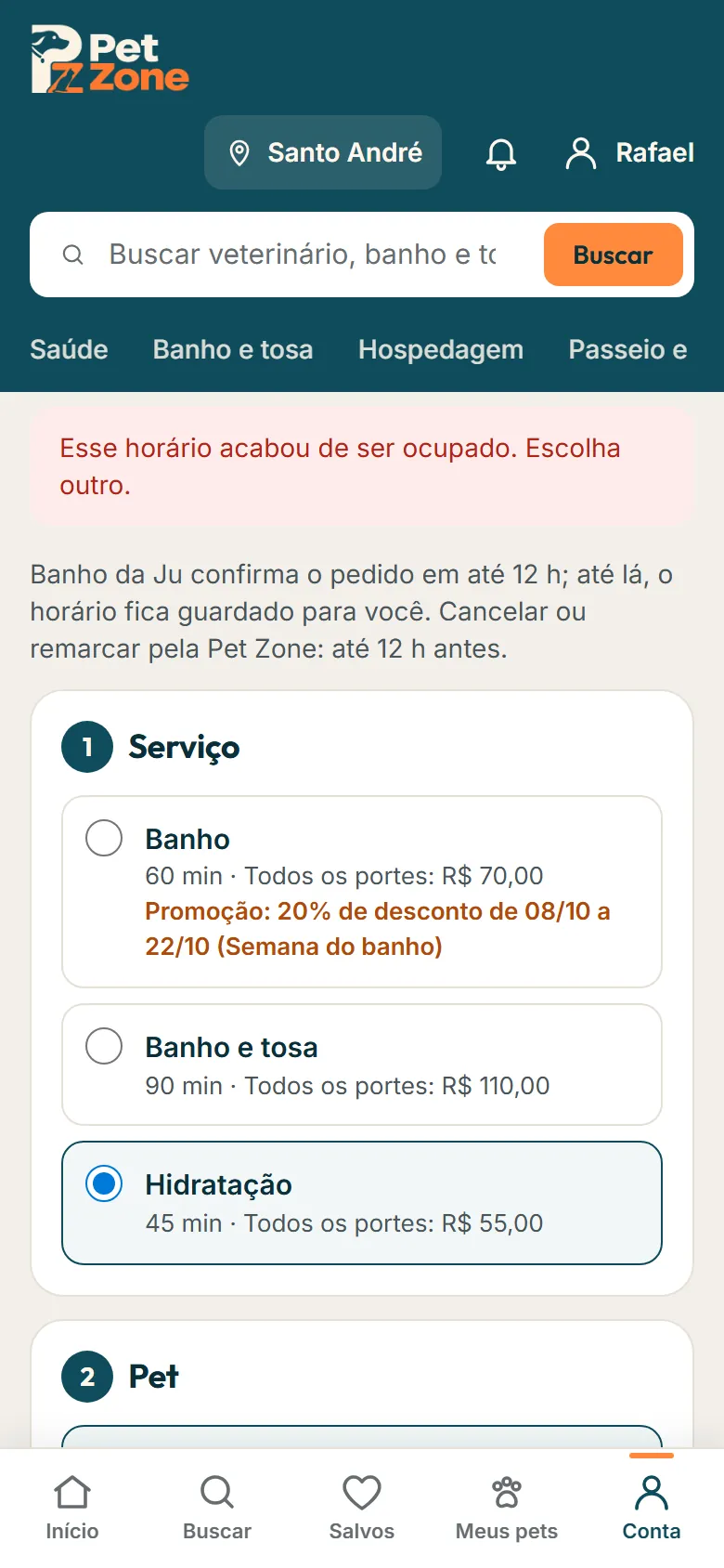Aviso de horário ocupado