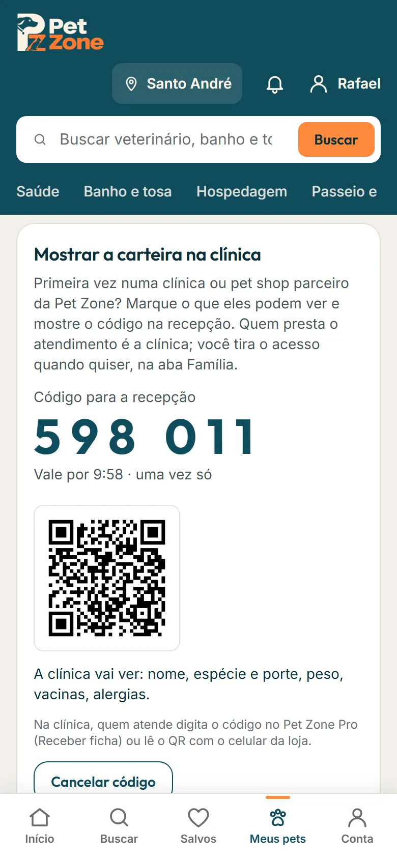 Código e QR para a recepção