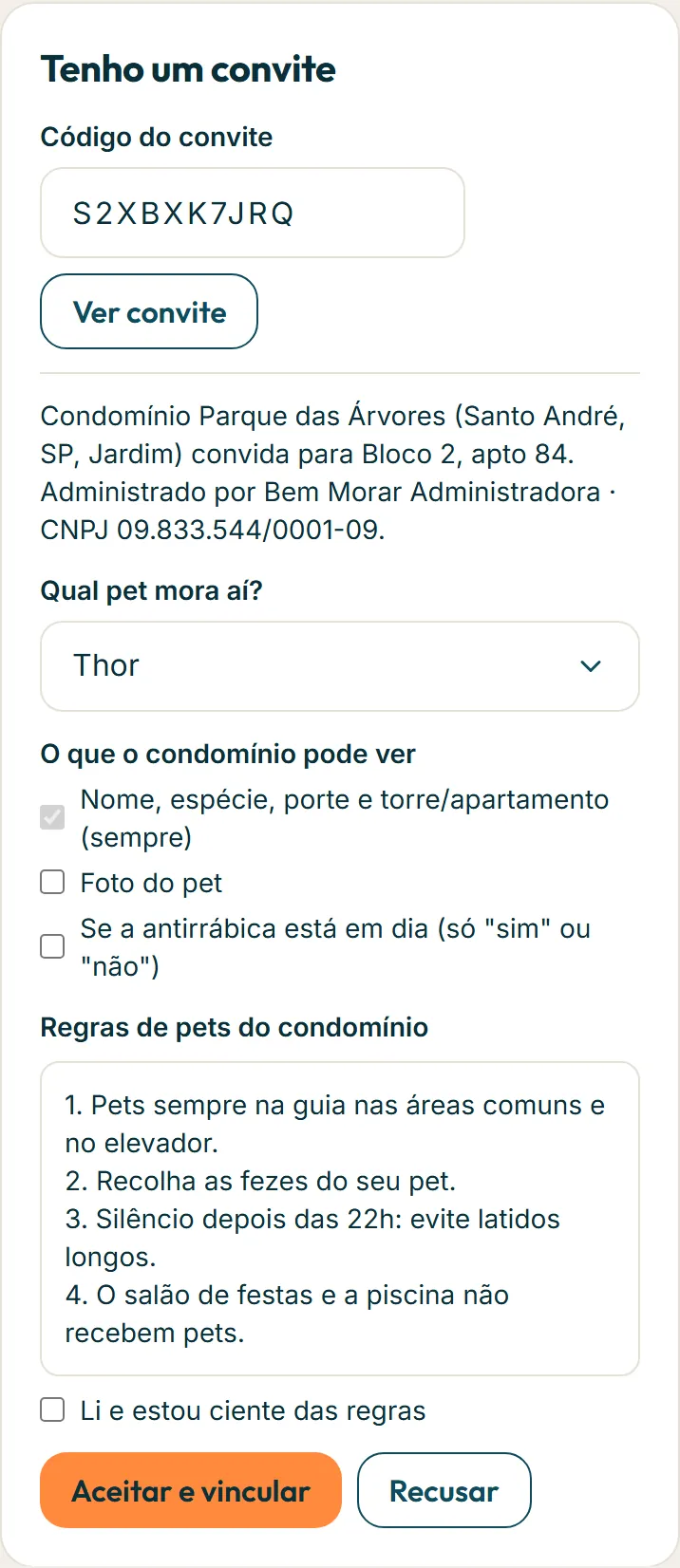 Convite do condomínio