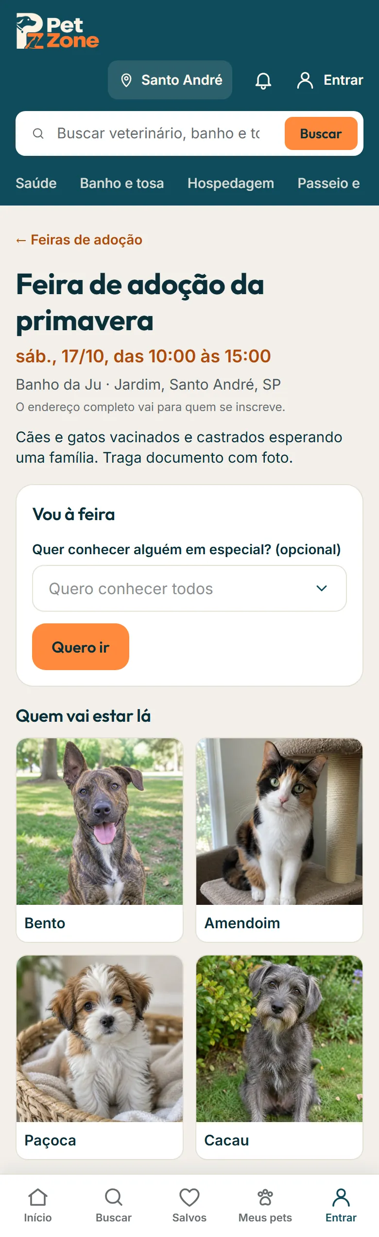 Página da feira com data, local, o botão Quero ir e quem vai estar lá