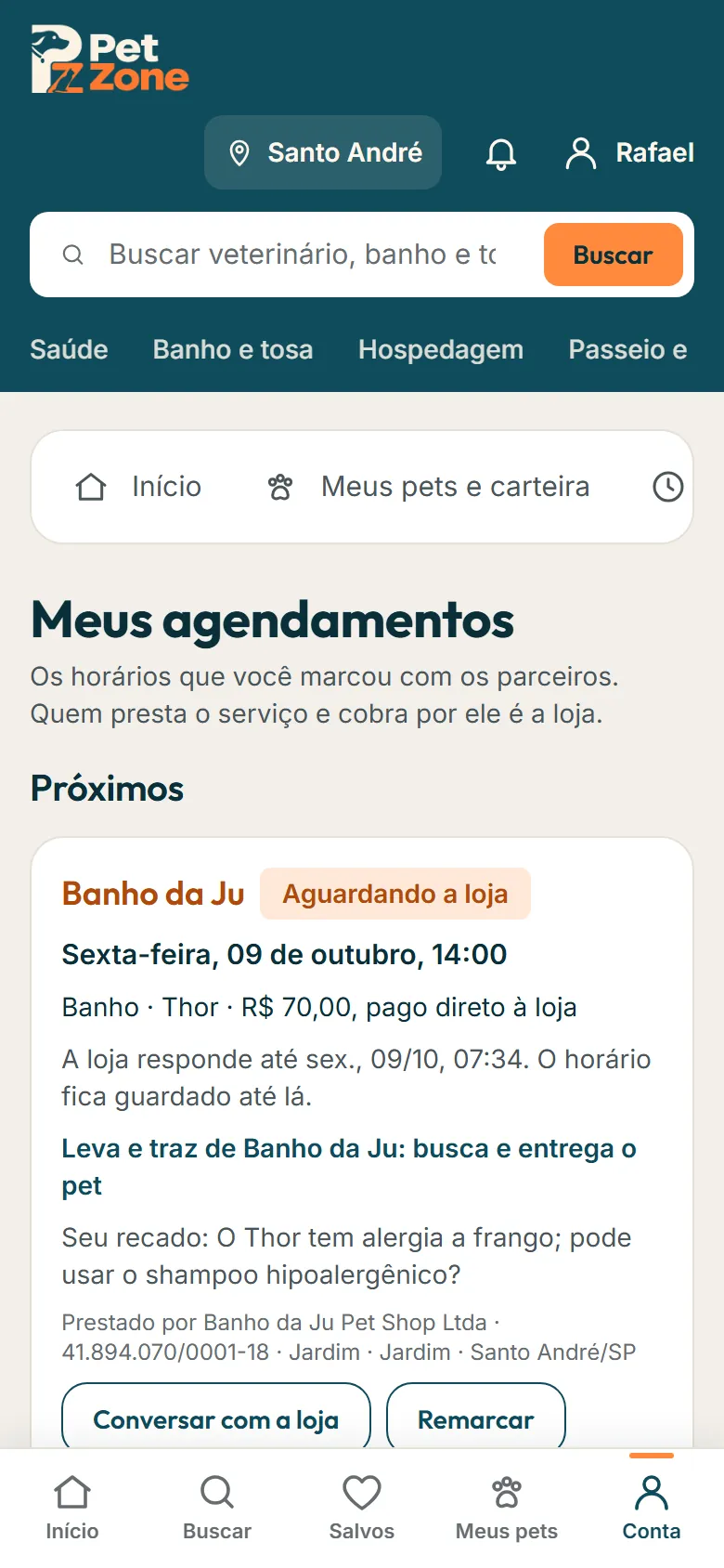 Horários do horário fixo em Meus agendamentos