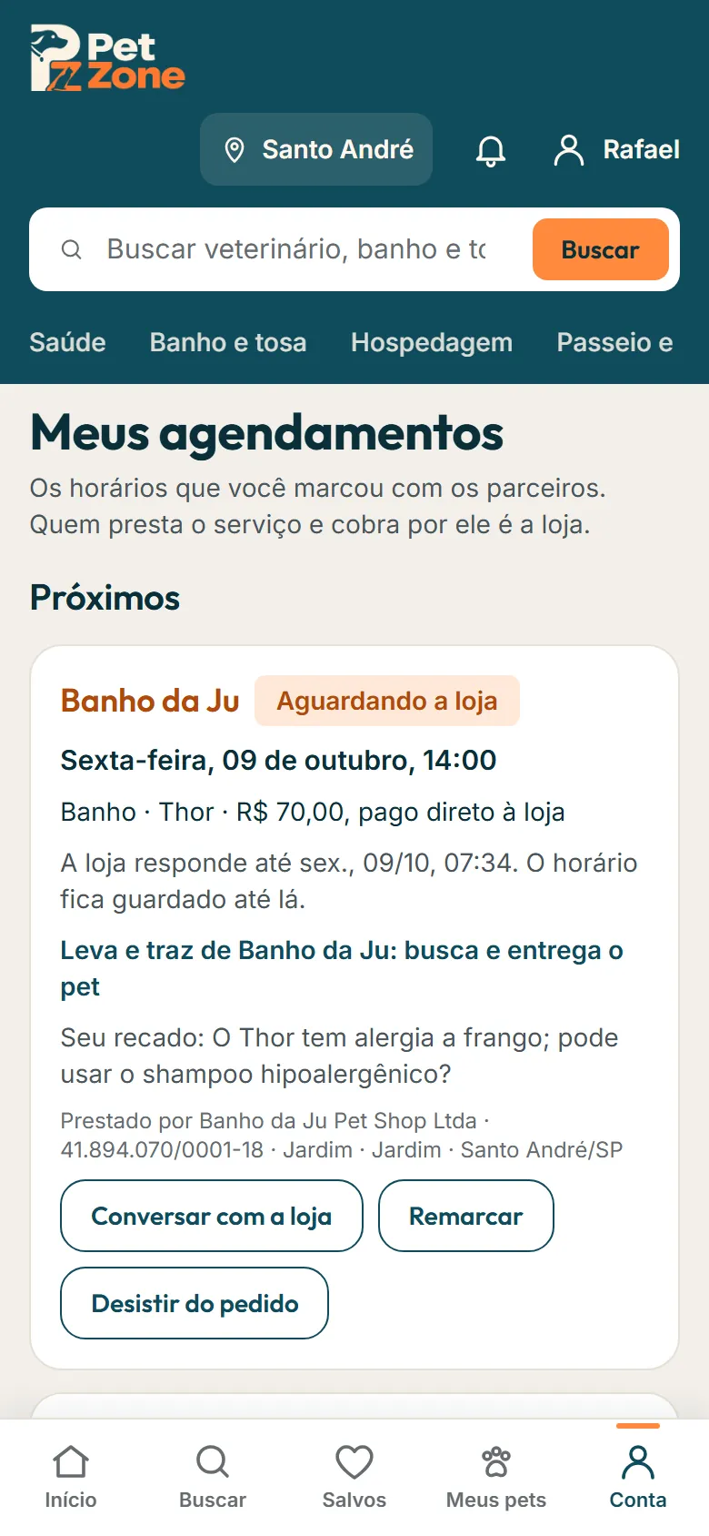 Agendamento aguardando a loja
