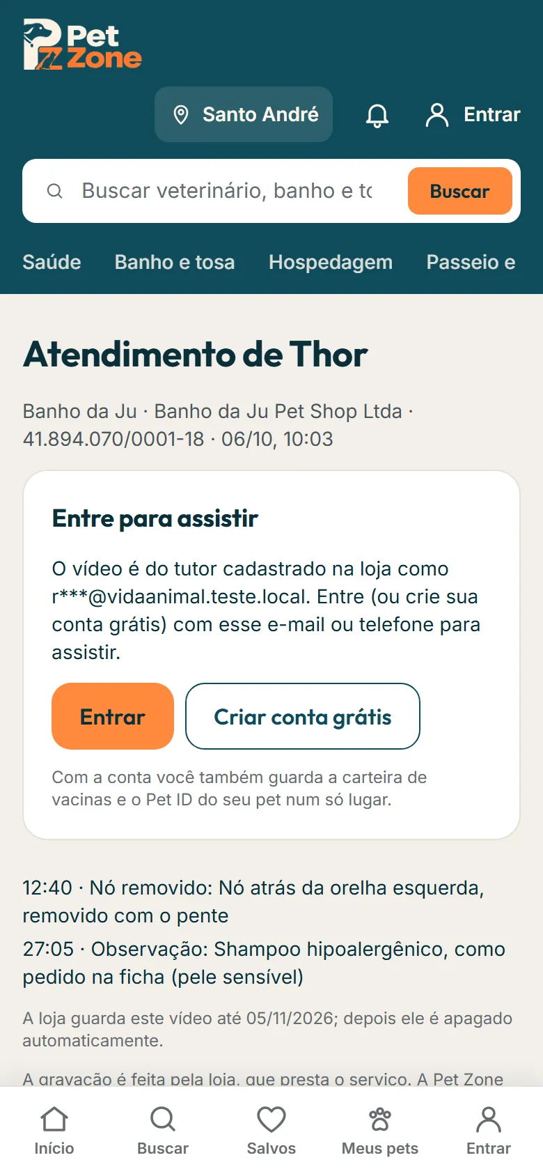 Link da loja pedindo para entrar
