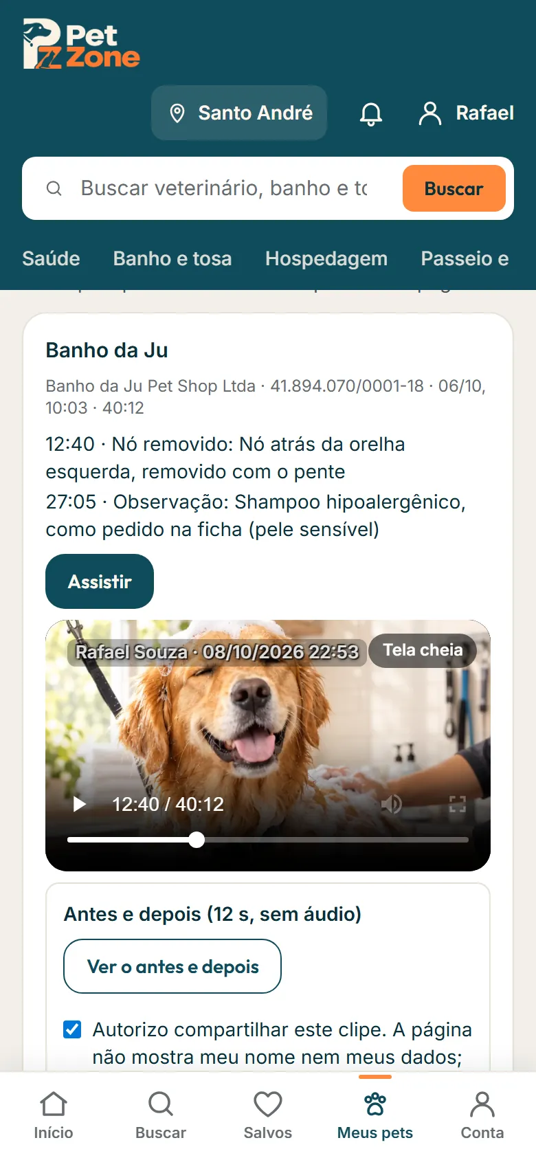 Vídeo do atendimento no player